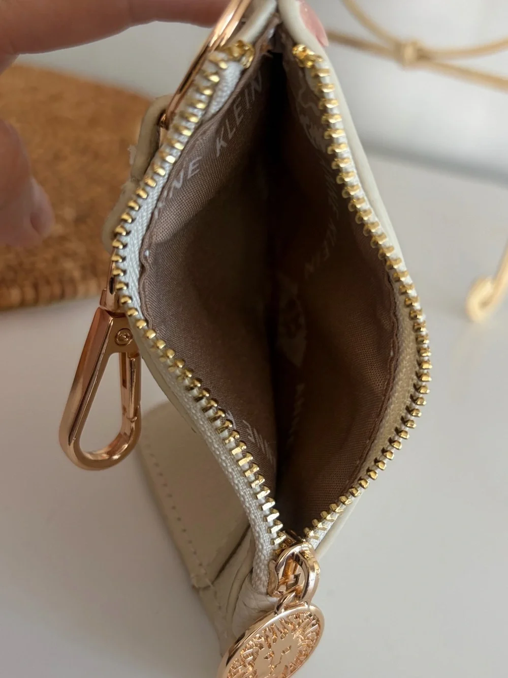 Anne Klein Beige Card & Key Holder with Gold Hardware